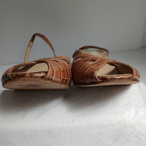Brown Leather Reptile Print Cut Out PeepToe Sling-Back High Kitten heels Sz 8.5 - Picture 7 of 9